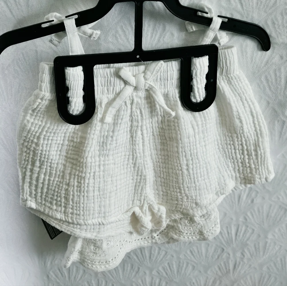 NWT Modern Moments by Gerber 2-piece Cotton Gauze Set Ivory White- 2T Toddler